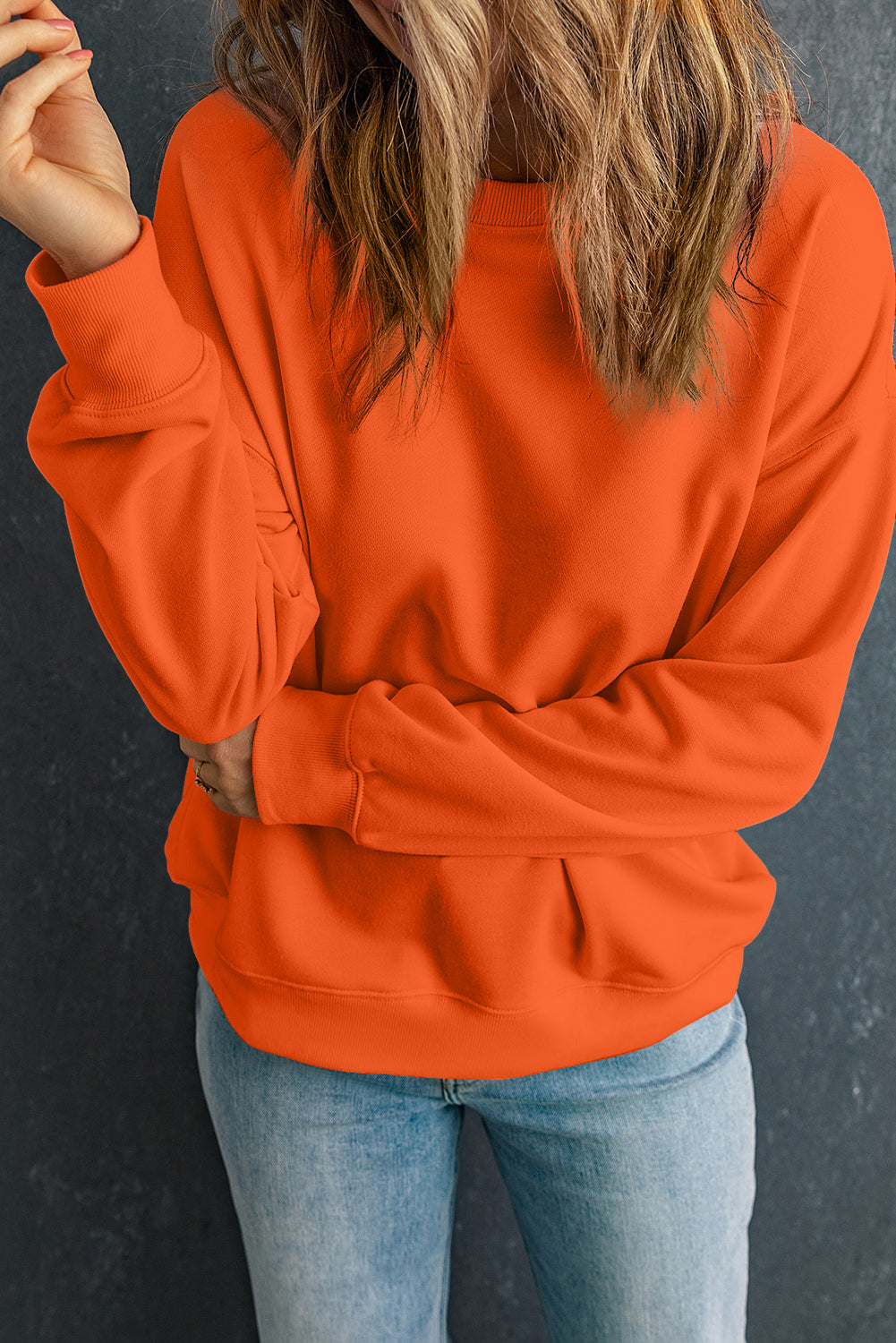 Sweat-shirt orange uni classique à col rond