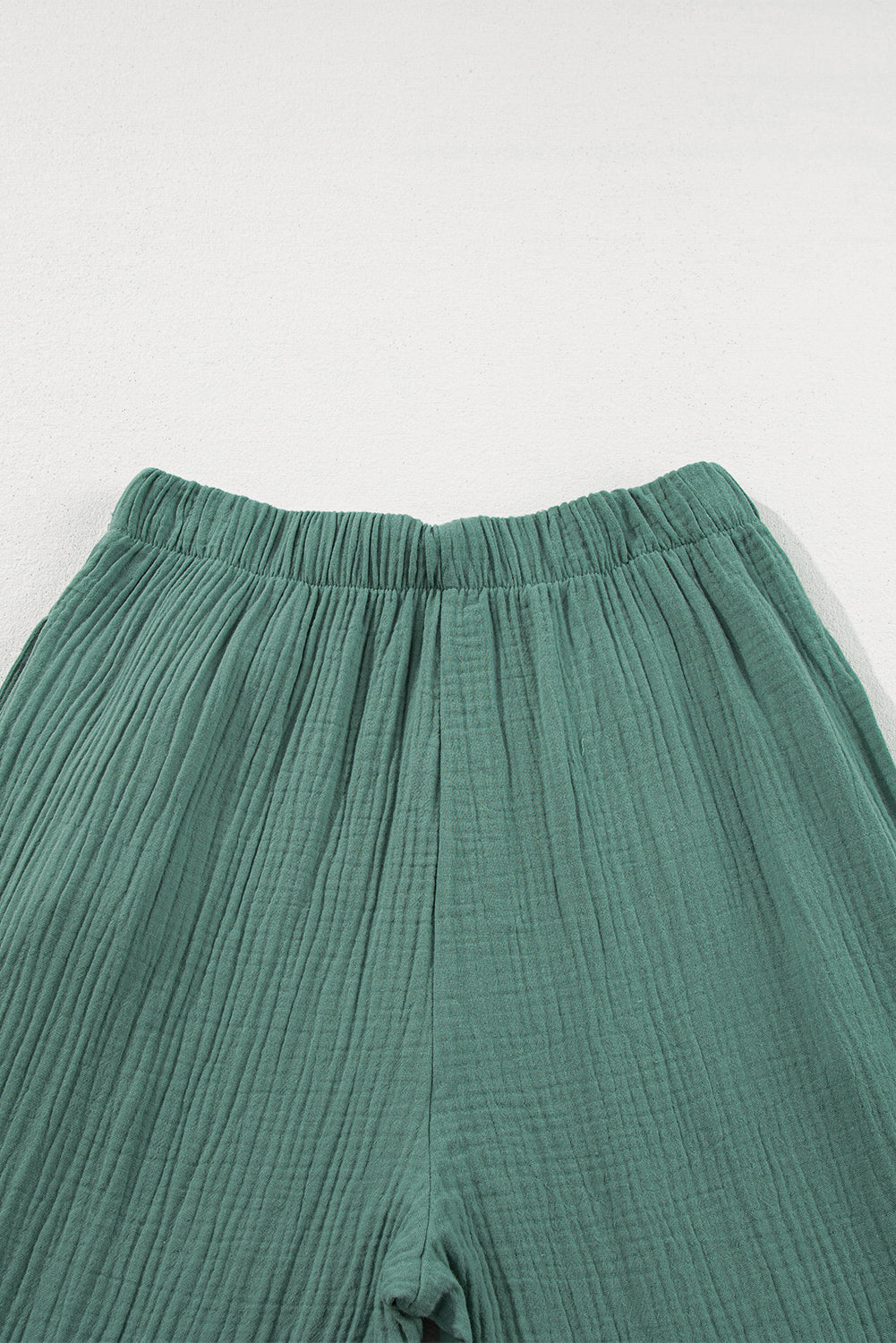 Green Textured High Waist Ruffled Bell Bottom Pants