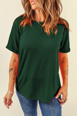 Camiseta verde decretada con cuello redondo