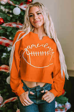 Orange Notched Collar Sweatshirt with 