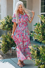 Robe longue fleurie portefeuille à col en V
