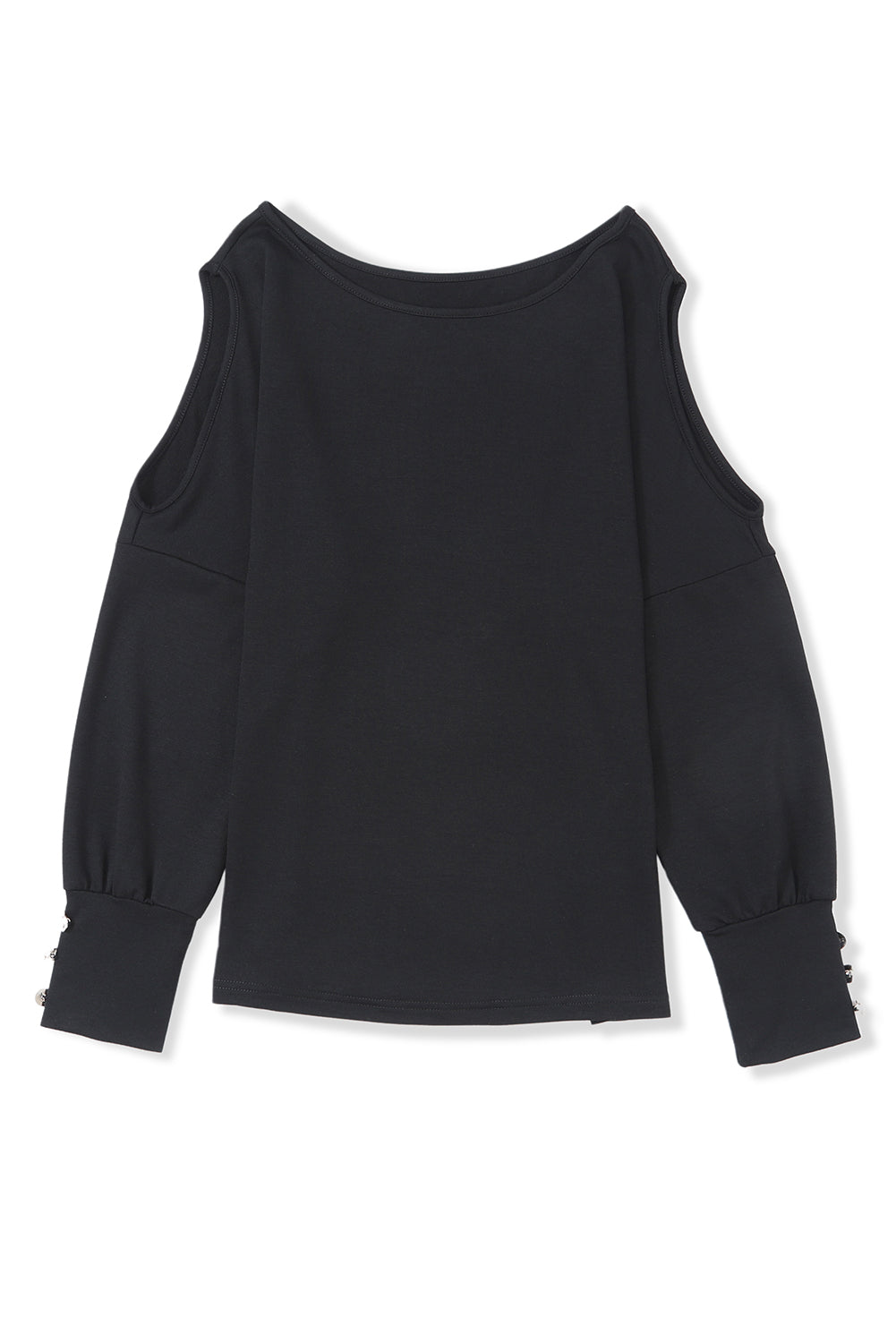 Black Asymmetrical Cut Out Buttoned Long Sleeve Top