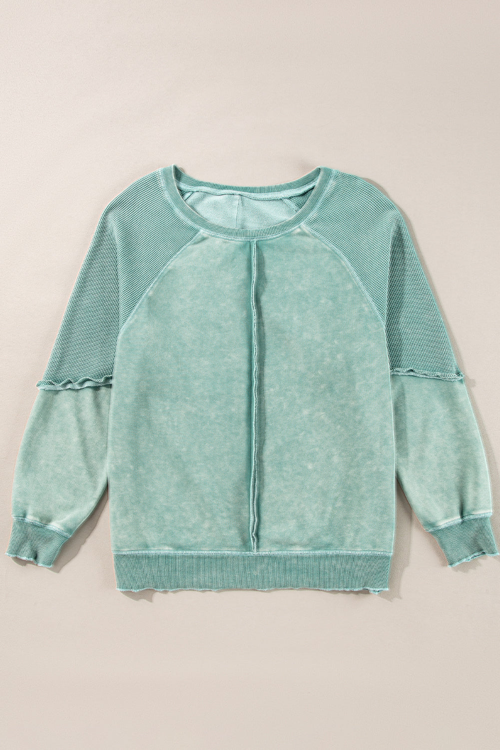 Mineral Blue Solid Waffle Knit Patchwork Raglan Swein Swein