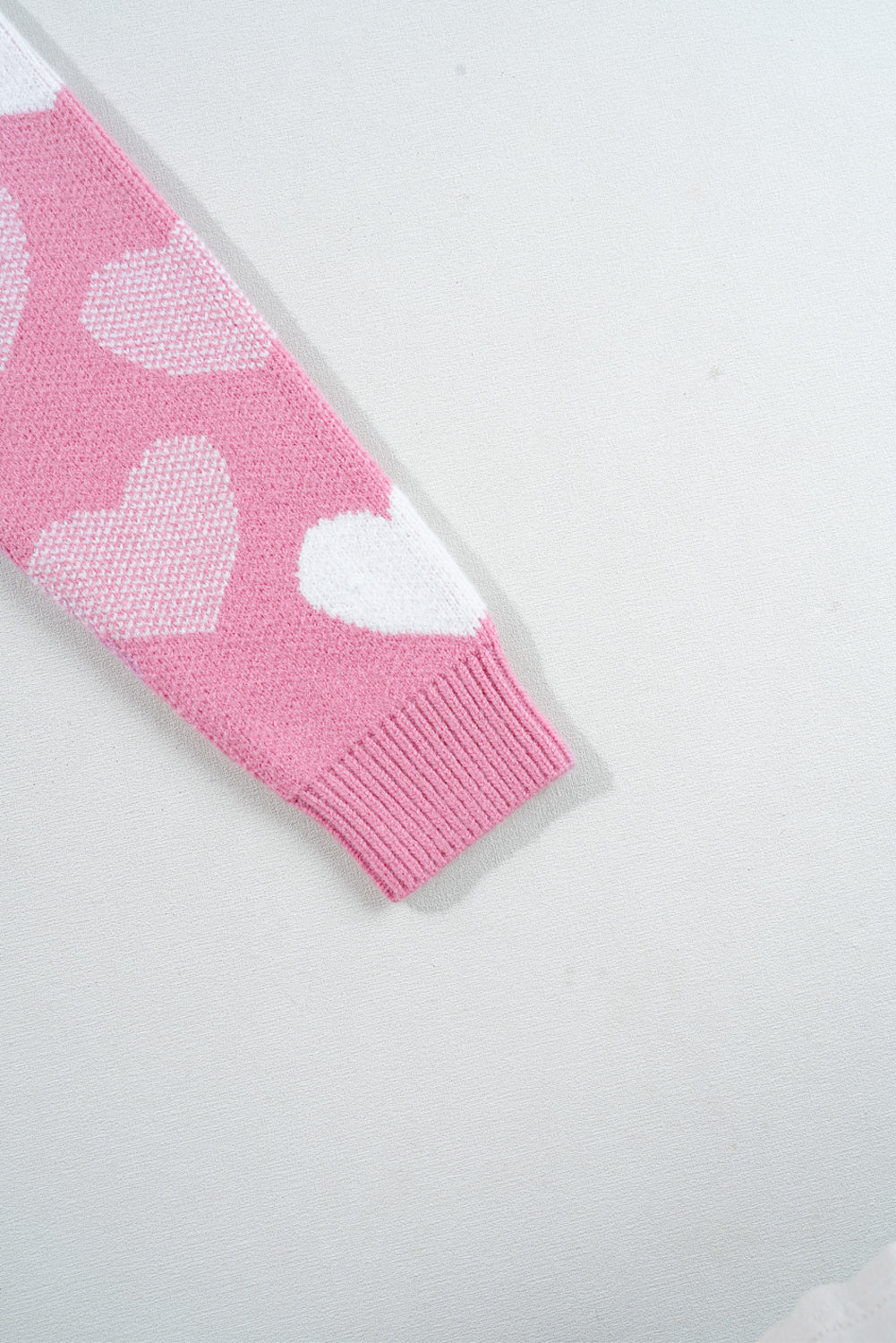 Pink Crew Neck Sweater with Pearl Heart Print for Valentine's Day