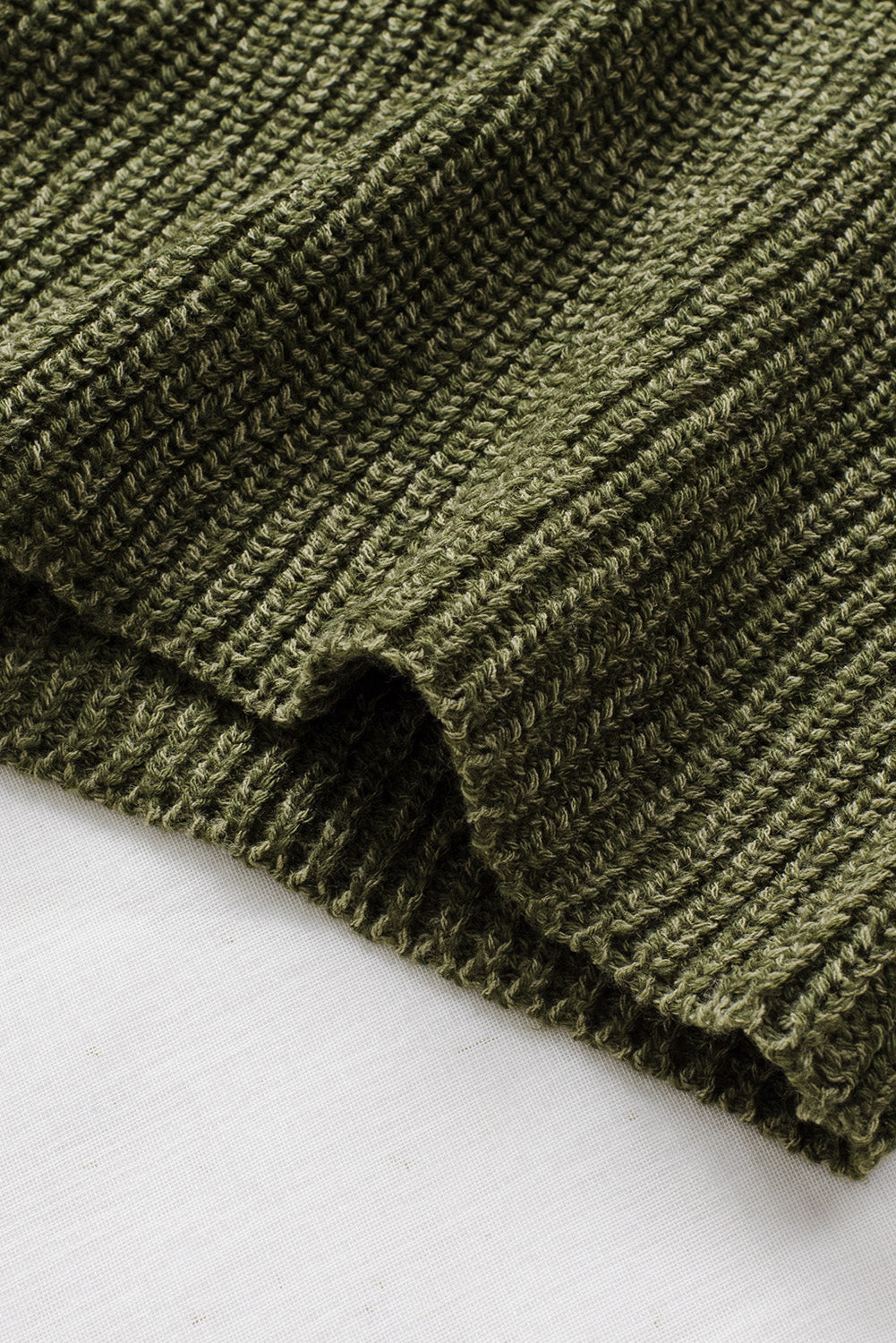 Green Zipped Turtleneck Drop Shoulder Knit Sweater