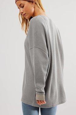 Gray loose thermal pullover sweatshirt