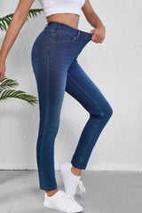 Jean décontracté en tricot extensible délavé *