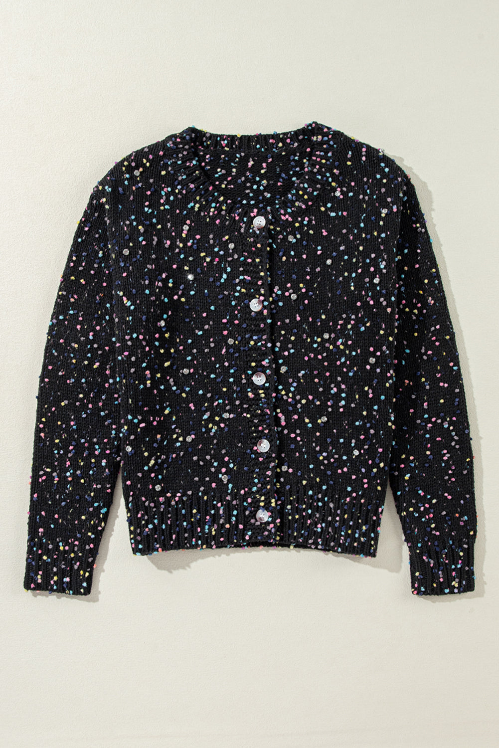 Cardigan pull à confettis multicolores à décor de strass noir