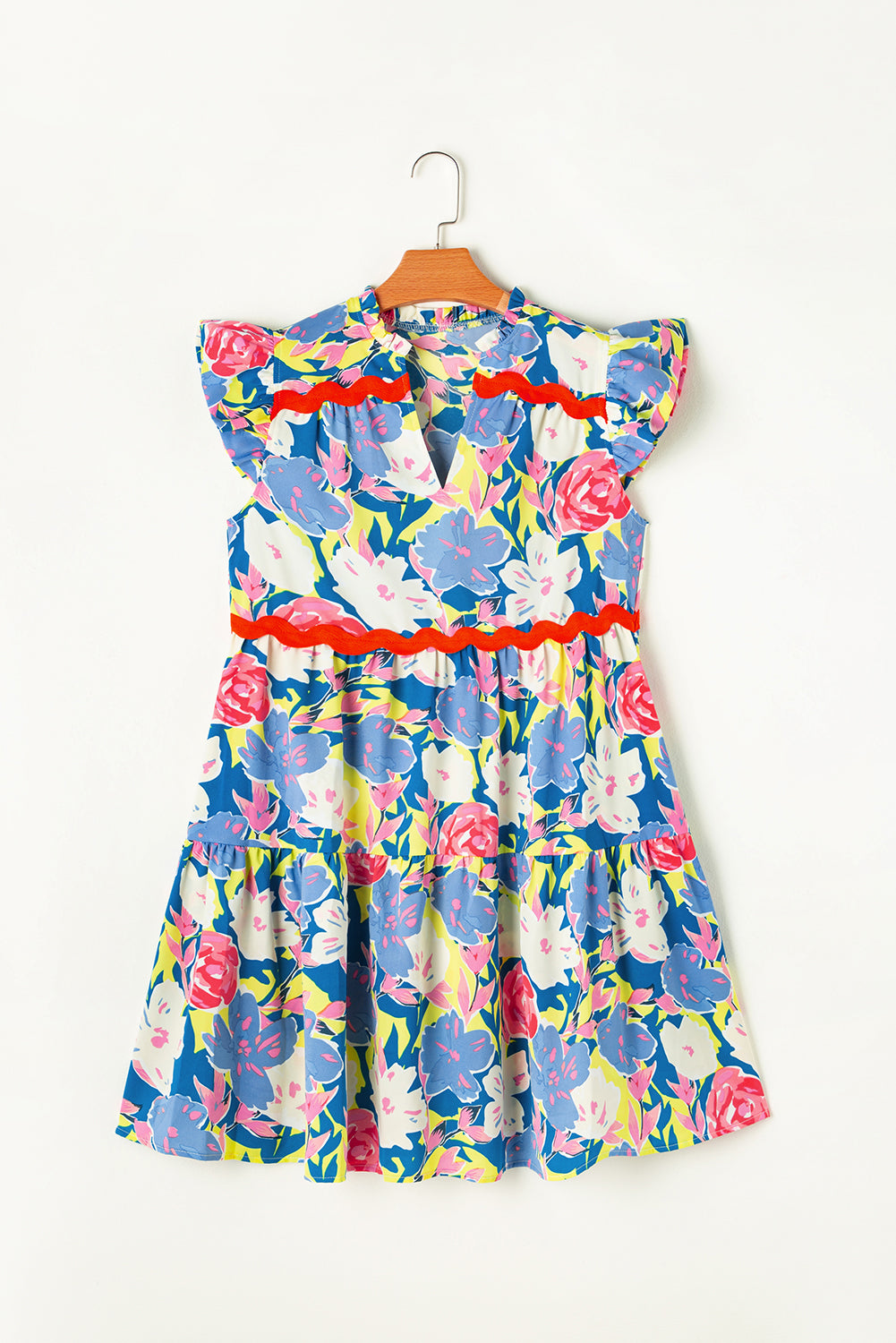 Ric Rac Sky Blue Floral Print Flutter Sleeve Dress