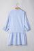 Sky blue striped button-down shirt dress, bubble sleeves, chest pockets