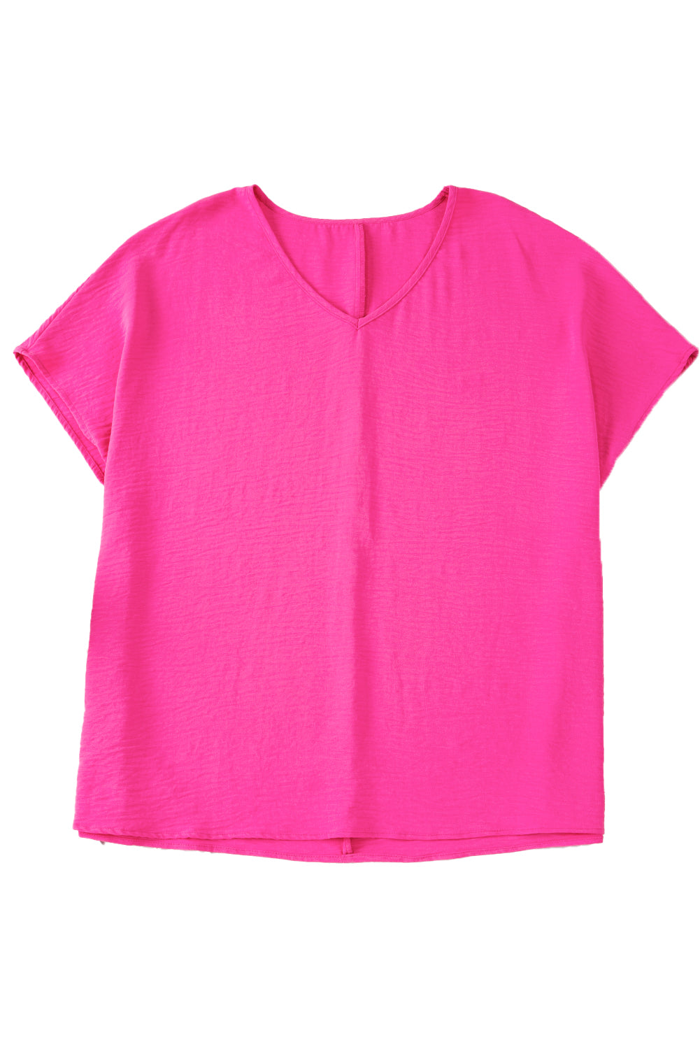 Rose rouge plus taille Crinkled V-Neck Top à manches courtes