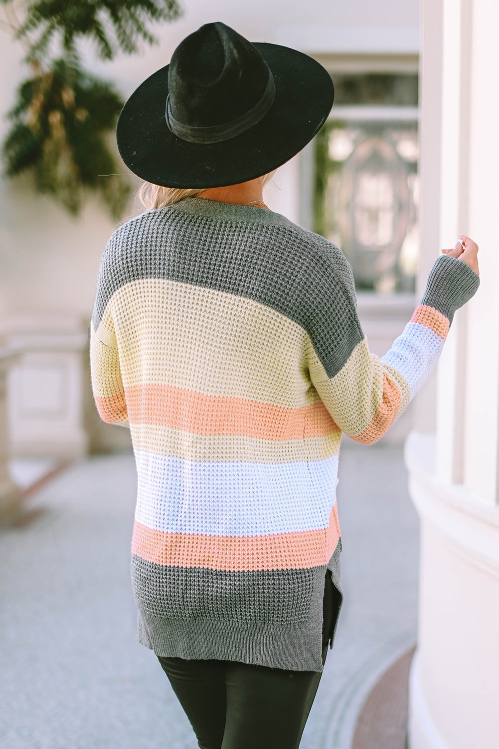 Cardigan ouvert à poches et rayures multicolores