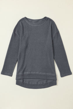 Haut oversize gris en tricot gaufré à fentes hautes *