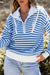 Sky blue striped sweater with zipped collar and dropped shoulders