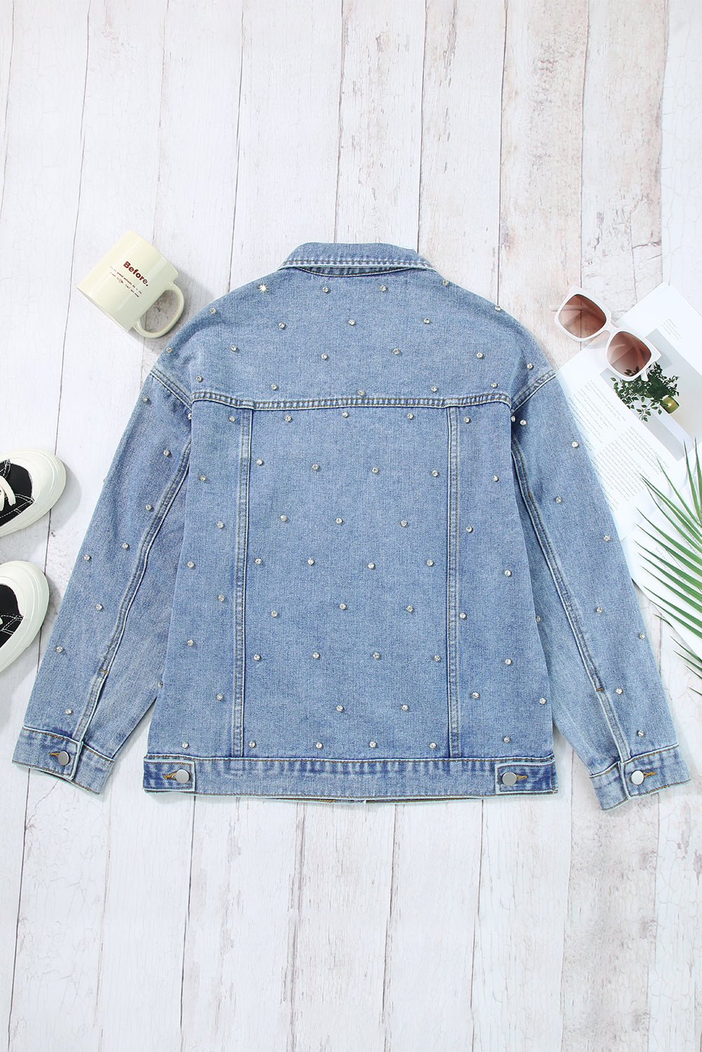 Mist Blue Rignestones Veste en jean clouté