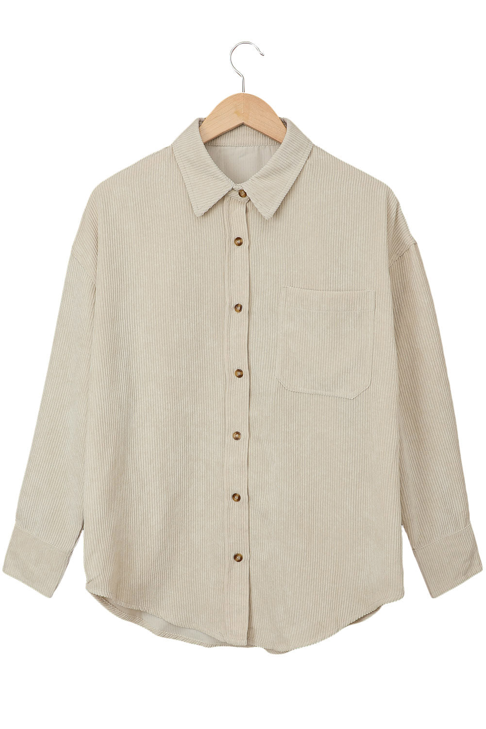 Chemise beige en velours côtelé avec poche boutonnée