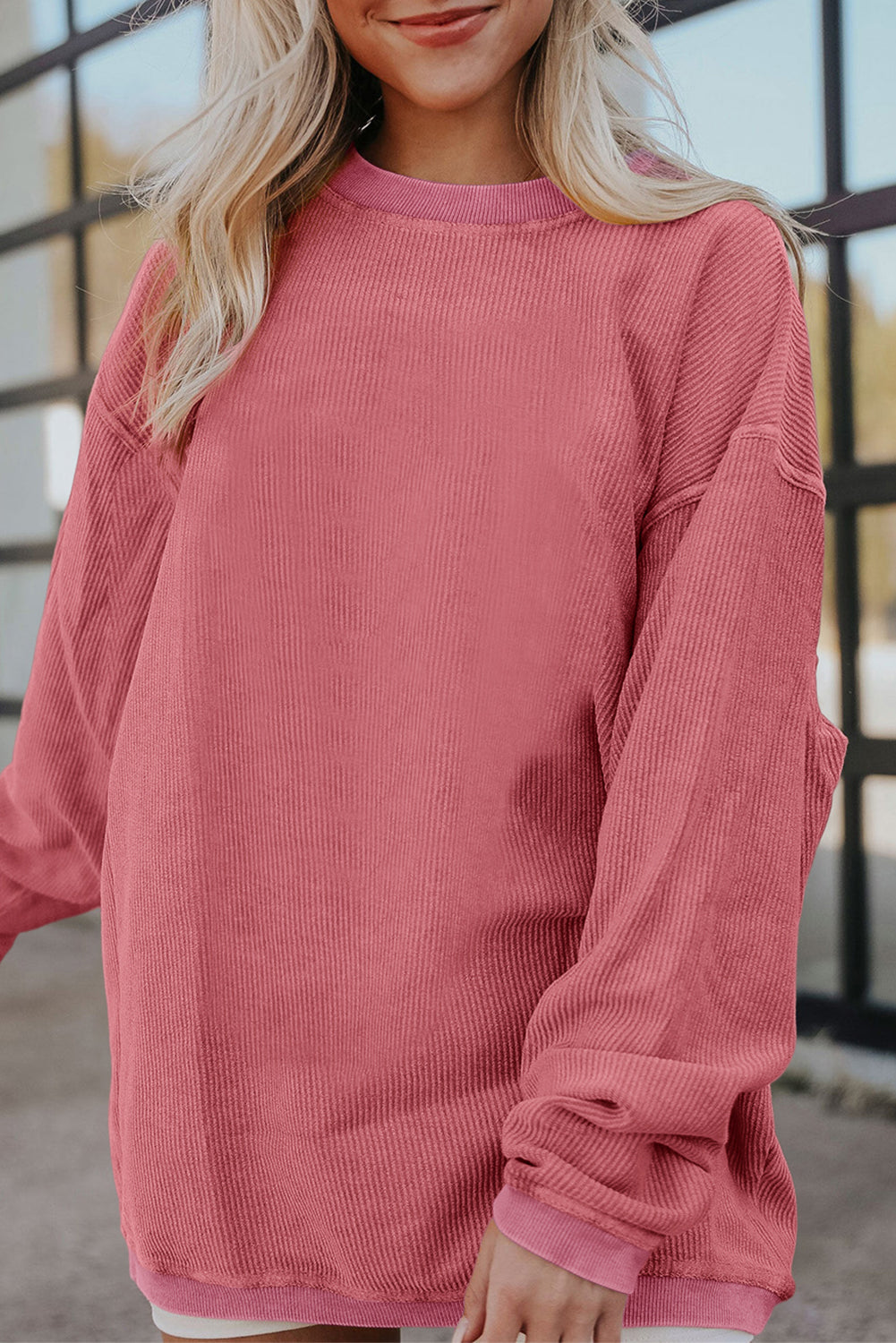 Strawberry pink corduroy oversized sweatshirt