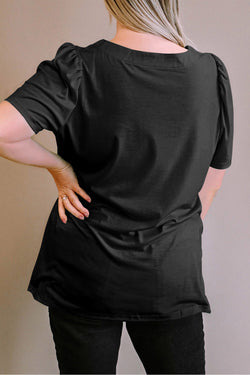 Black high with short sleeves and large square collar with frowned shoulders