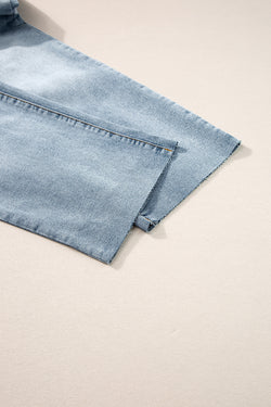 Light -blue right jeans faded with acid and raw edges