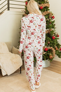 Ensemble pyjama chemise à manches longues et pantalon à motif de Noël blanc