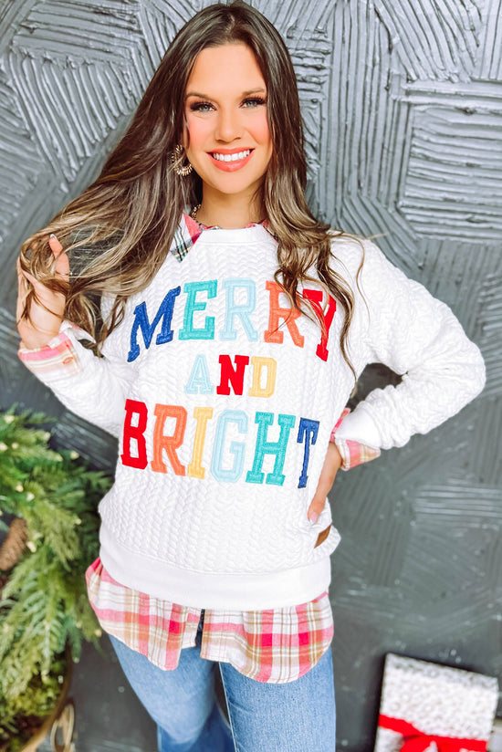 White sweatshirt in twisted knitting Merry and Bright *