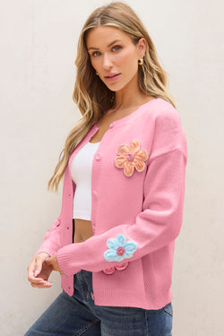 Cardigan Pink buttoned with floral pattern *