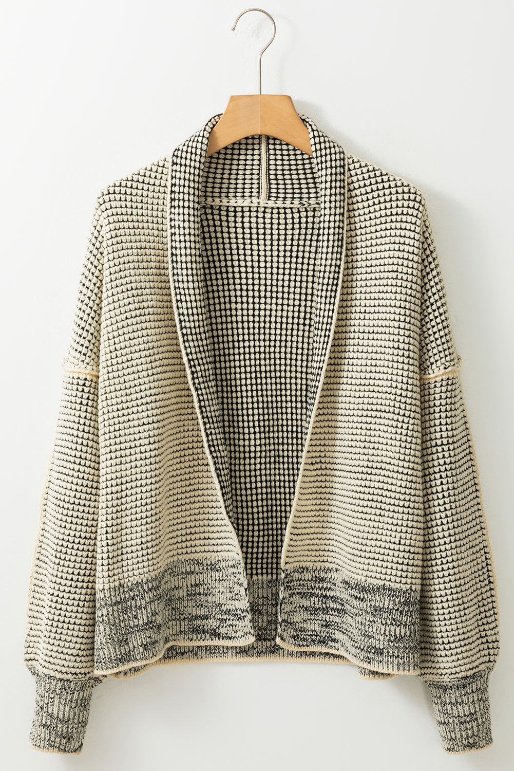 Cardigan ouvert sur le devant à carreaux abricot et bordure contrastée-A WOMAN WE LOVE