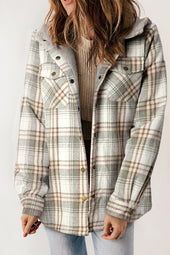 Grey Plaid Hooded Jacket with Sherpa Lining