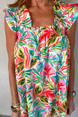 Robe midi blanche sans manches à volants et imprimé floral