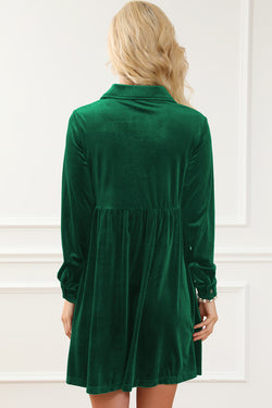 Green -style velvet button dress and green sleeves