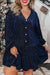 Robe bleu marine à col en V et boutons en velours texturé de grande taille