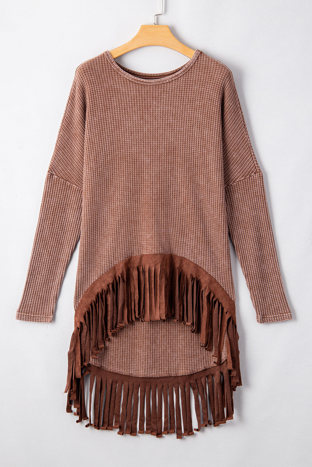 Coffee Waffle Knit con flecos bajos bajos