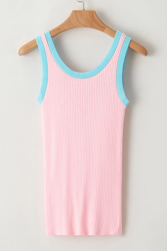 Pink tank top in U in ribbed knit *