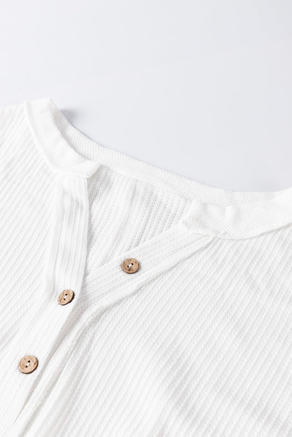White Contrast Patched Exposed Seam Waffle Knit Henley Top
