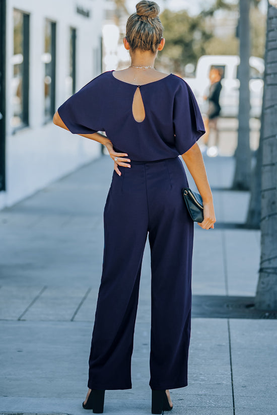 Oh So Glam Blue Wide Leg Belted Jumpsuit