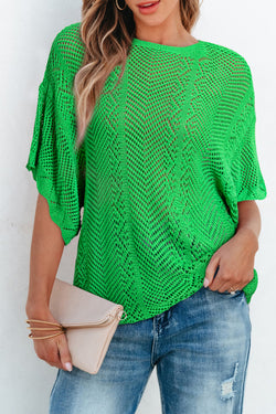 High green with short sleeves in tiptaining knitting and scalloped edge