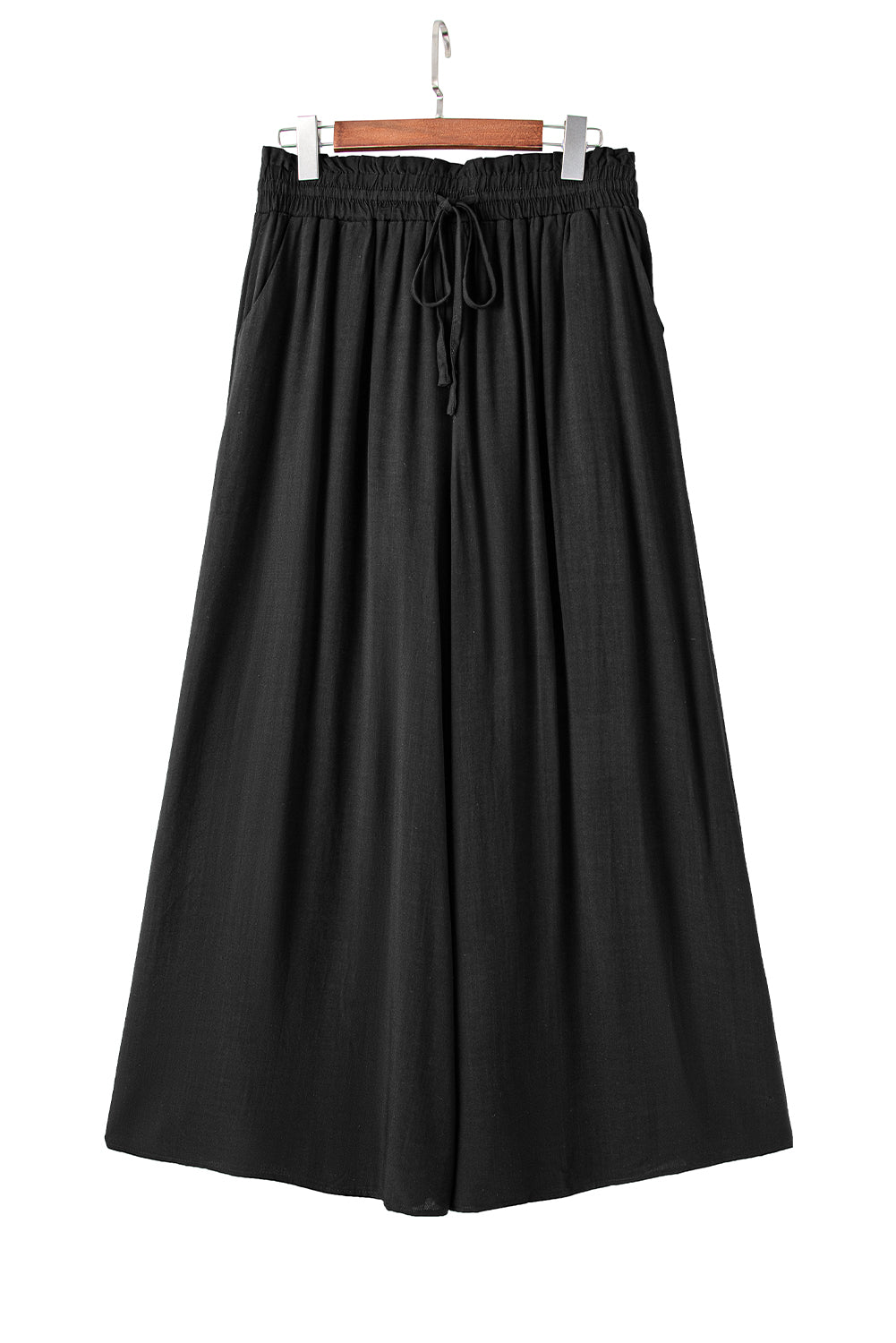 Black Drawstring Smocked High Waist Wide Leg Pants