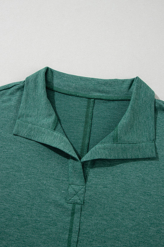 Evergreen Loose Sweatshirt with Pockets and Seamed Collar