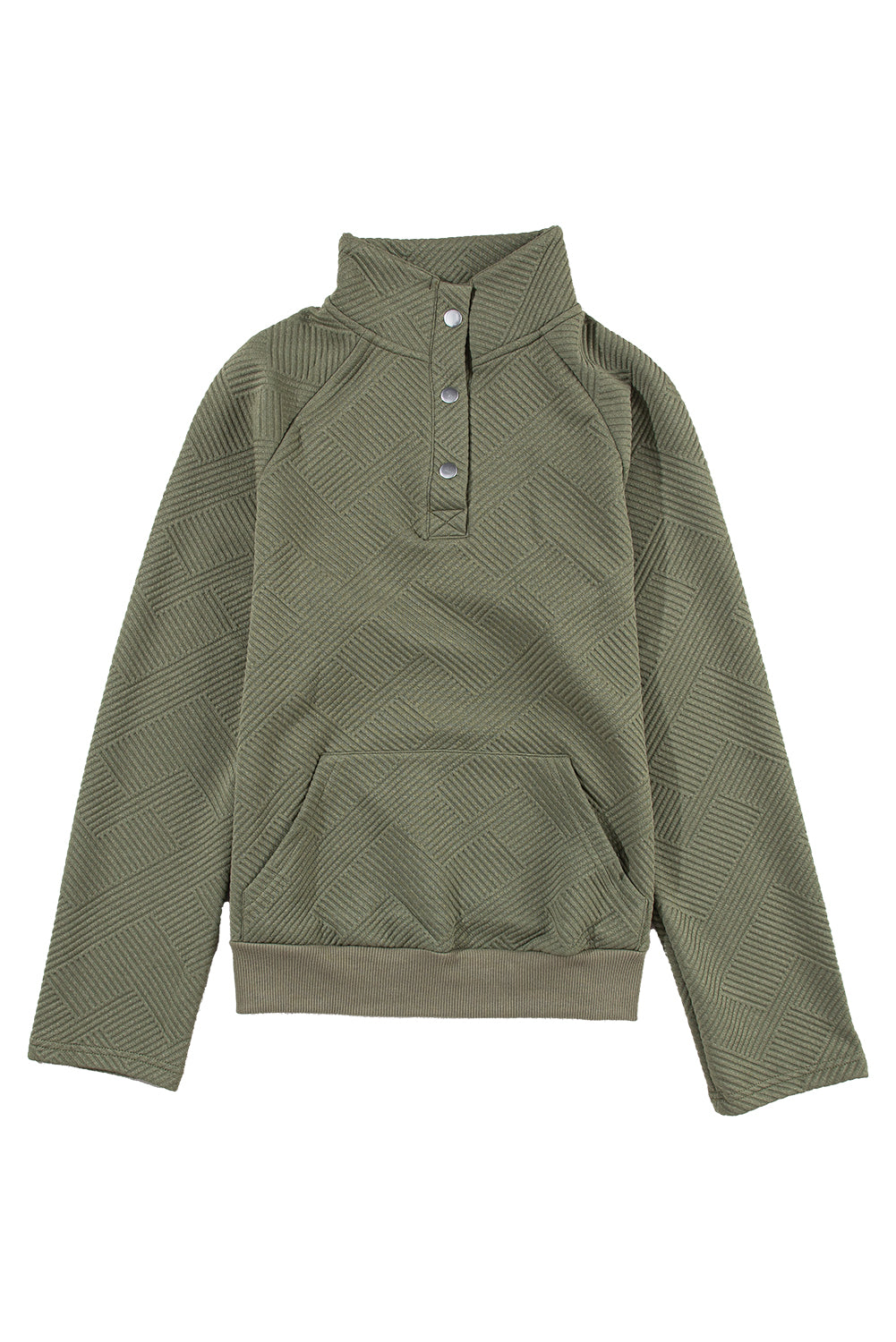 Sweat-shirt boutonné en tricot texturé vert Laurel avec poche kangourou