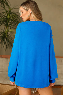 Basic Long Sleeve Drop Shoulder Sweatshirt in Solid Sky Blue