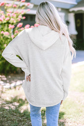 Grey buttoned hooded jacket with contrast knitted sleeves