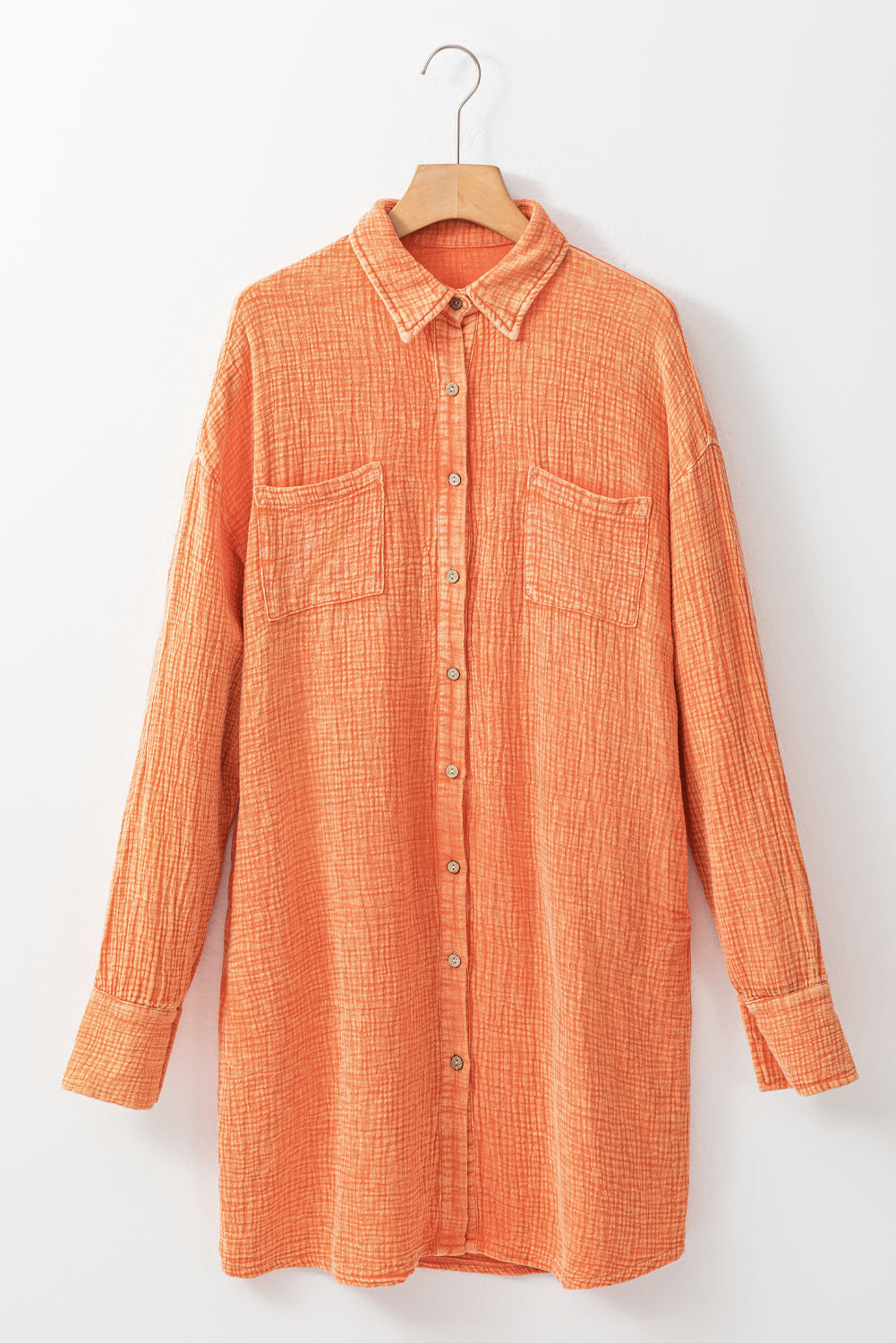 Robe de chemise surdimensionnée de poche à double poitrine orange