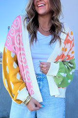 Cardigan ouvert sur le devant à imprimés variés de fleurs et de pois orange-A WOMAN WE LOVE
