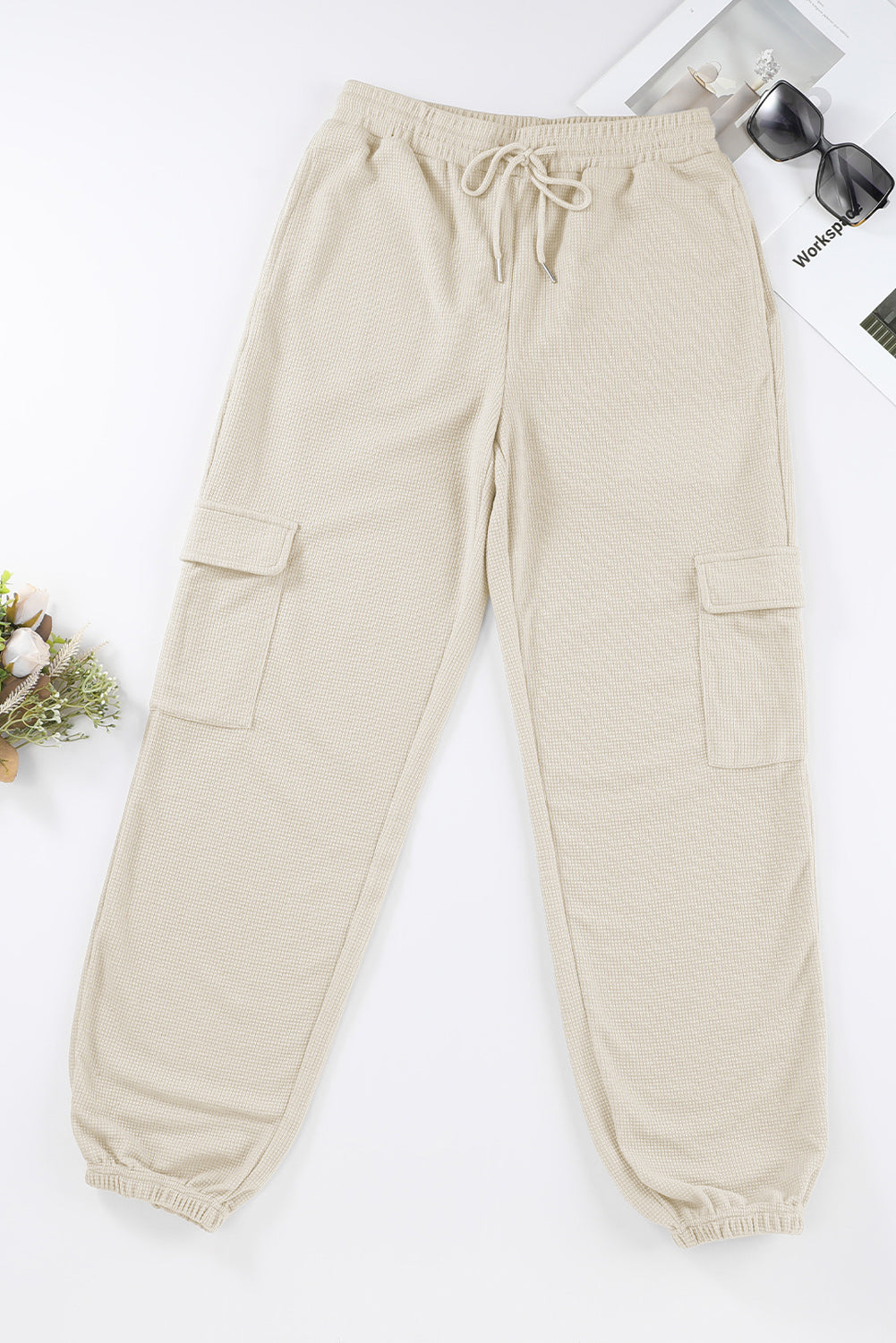 Pantalon de jogging à poche cargo à texture gaufrée abricot