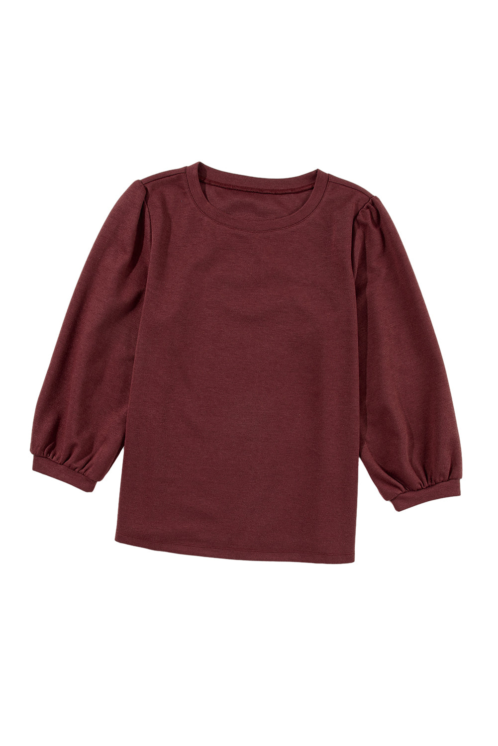 Red Dahlia Solid Color 3/4 Sleeve Round Neck Top