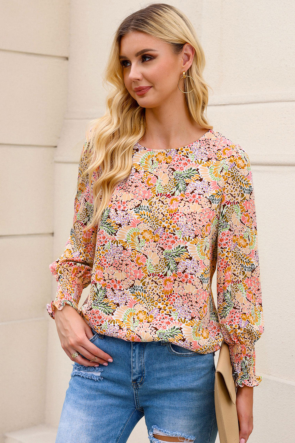 Blusa floral de manga de hojaldre amarillo