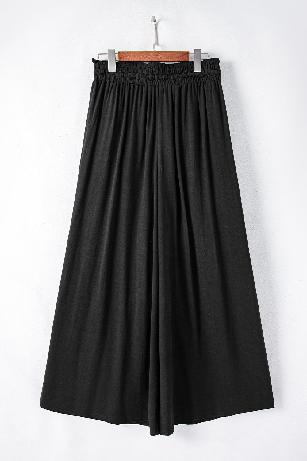 Black Drawstring Smocked High Waist Wide Leg Pants