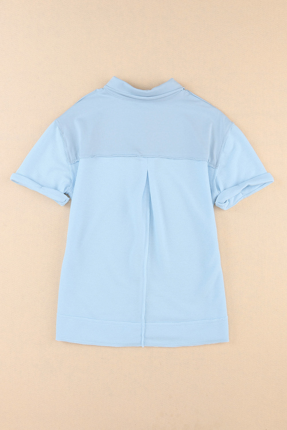 Sky Blue Acid Wash Waffle Knit Short Sleeve Buttoned Shirt