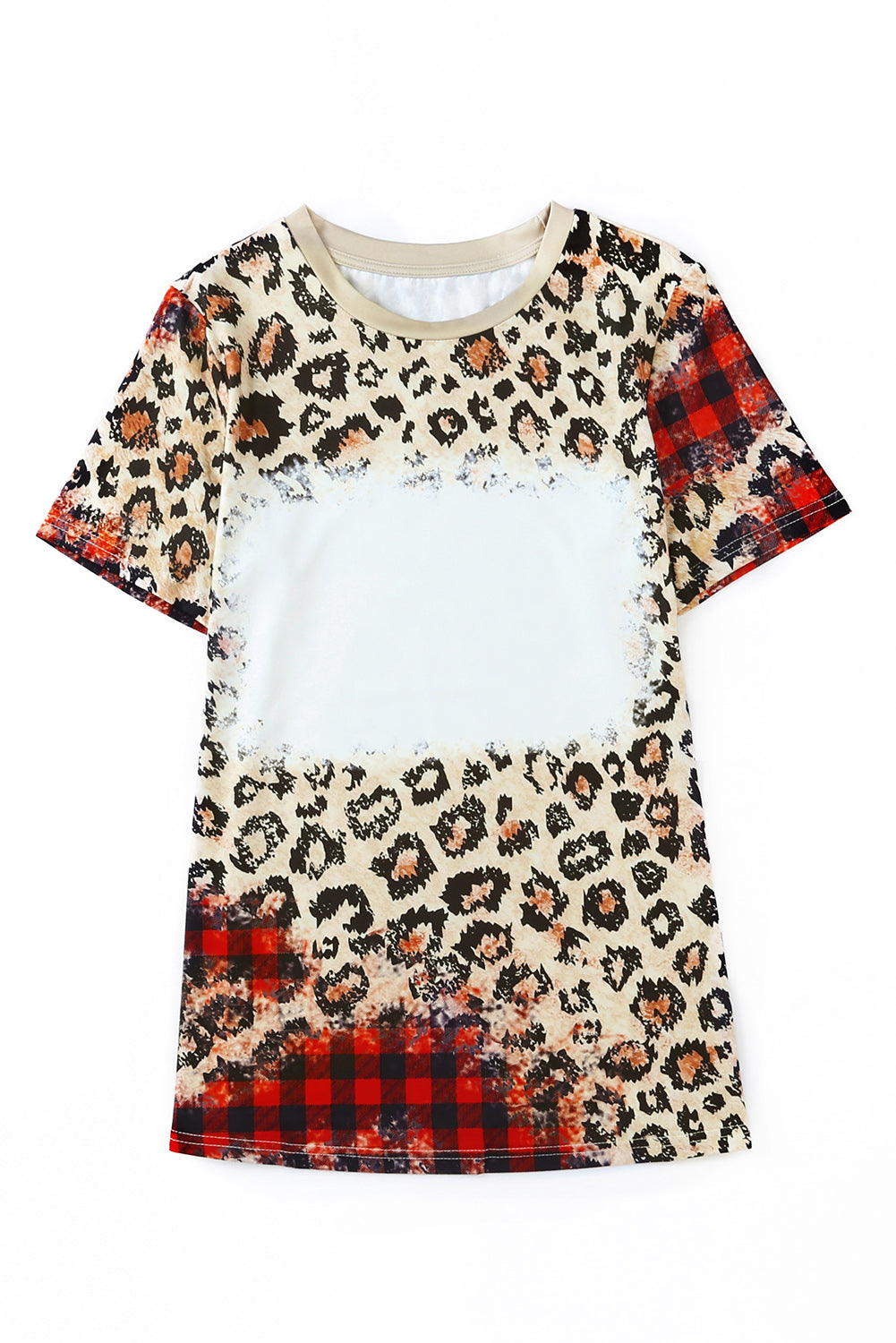 Plaidbleiche Leopardenmuster Kurzarm T -Shirt