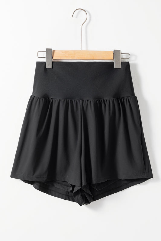 Schwarz getötete Wide Bund Swim Shorts